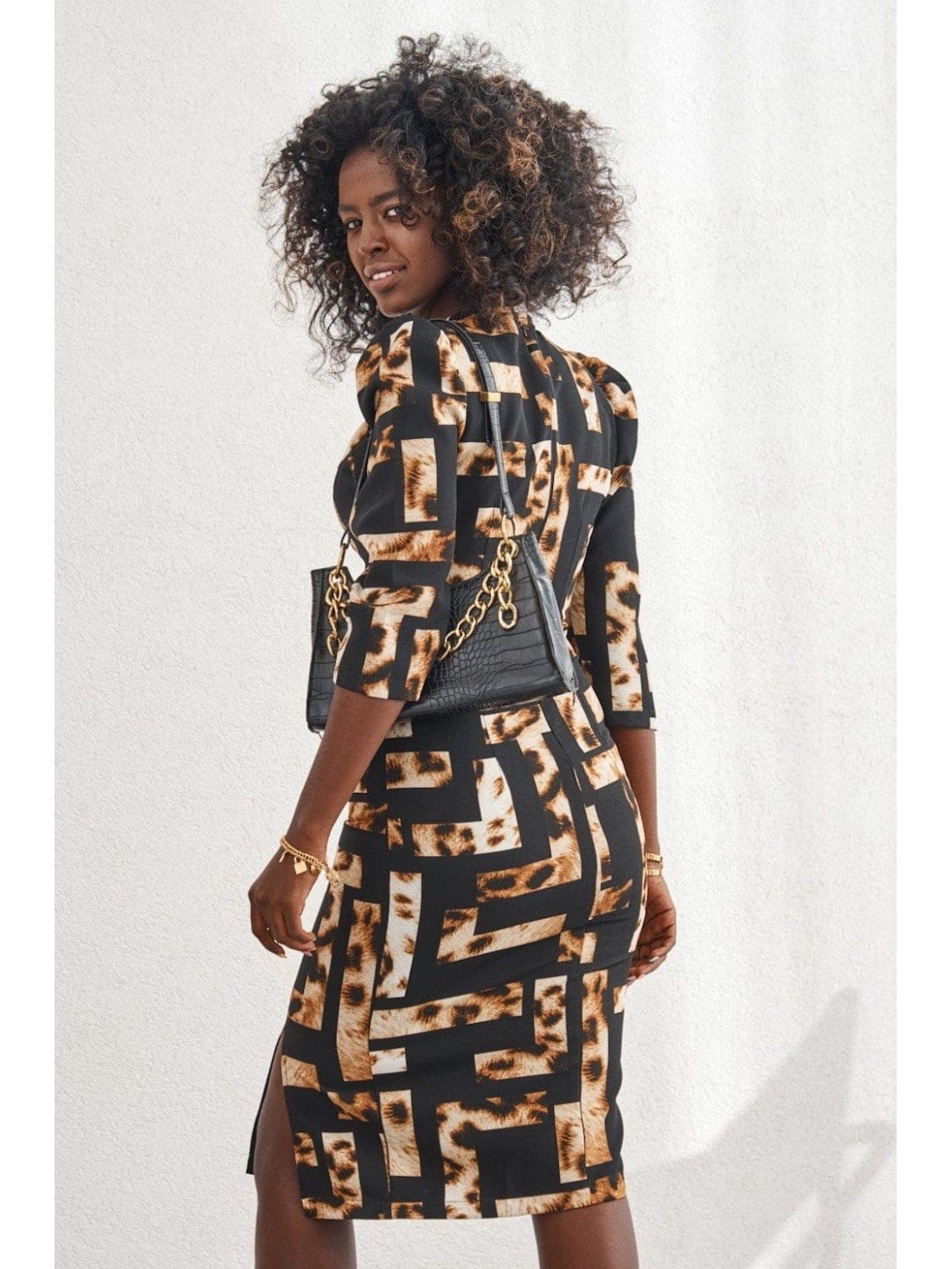 Rochie mulata animal print, negru si bej 03034 - Magazin online - Boutique